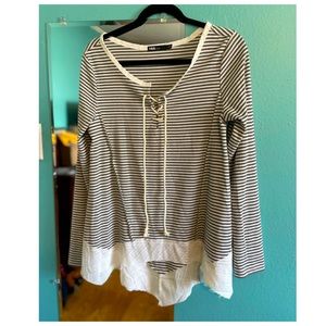 NWOT Long sleeve stripes multi fabric top